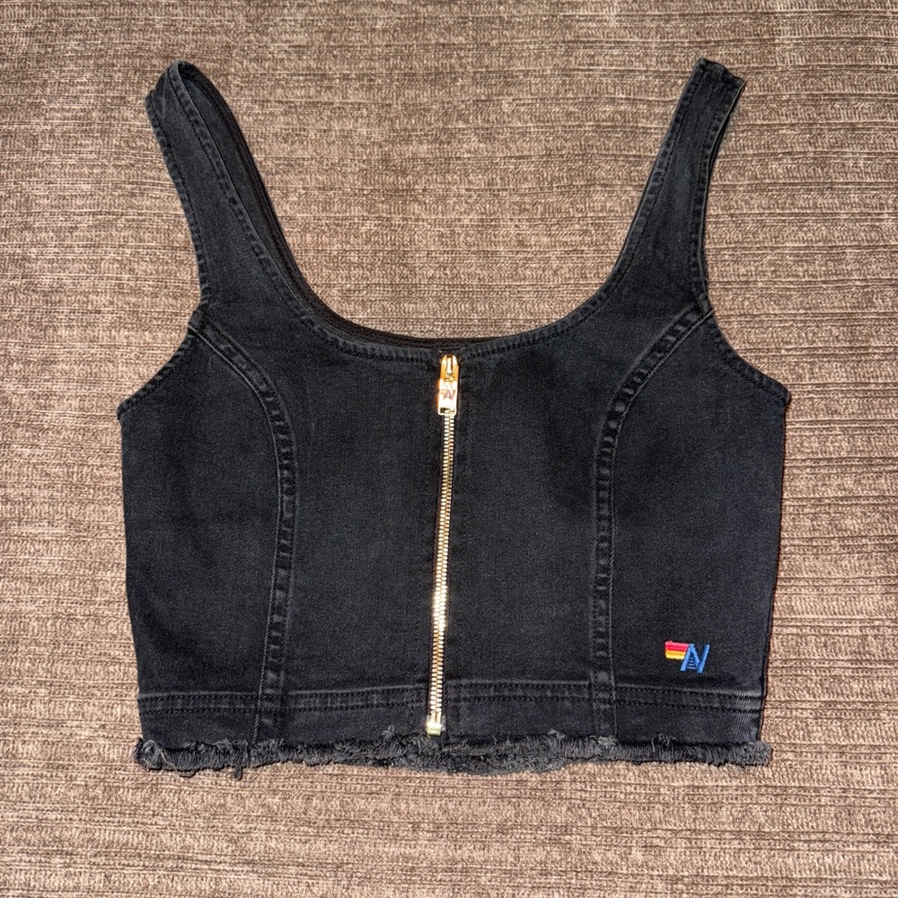 Aviator Nation Denim Crop Top with Zipper